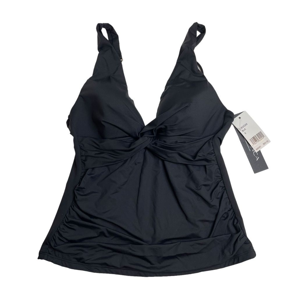 La Blanca Island Goddess Twist Tankini Top Black Size 6 New